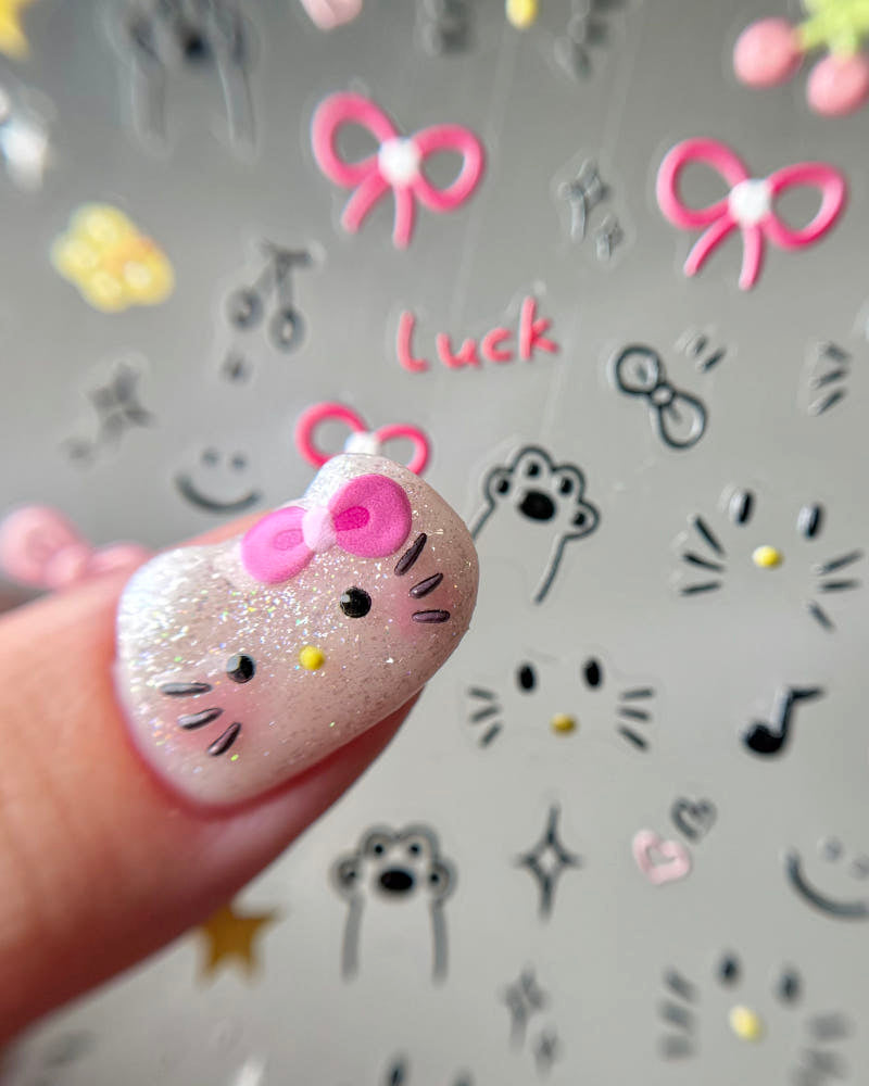 【AURA GLITTER】Kitty Ribbon Nail Sticker