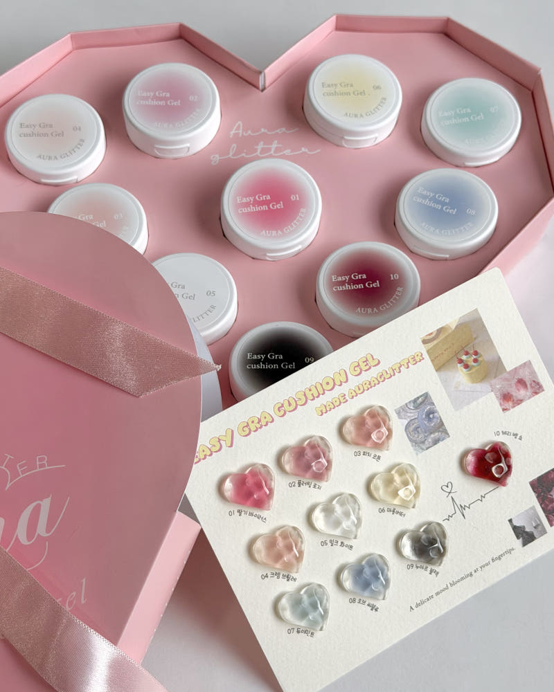 【大人気商品‼︎ | AURA GLITTER | 受注販売(4月上旬前後納期)】Easy Gra Cushion Gel Sponge + Easy Picker 10-piece Set Gradient Cheek Nai