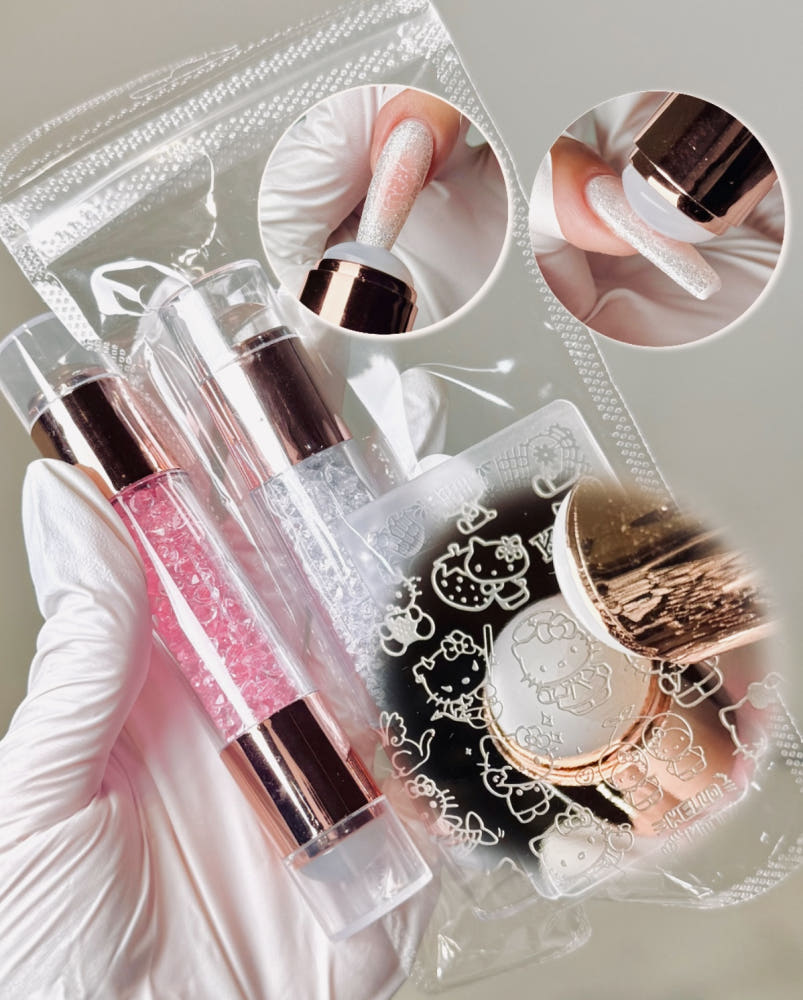 【AURA GLITTER】Stick double-sided stamp, scraper set
