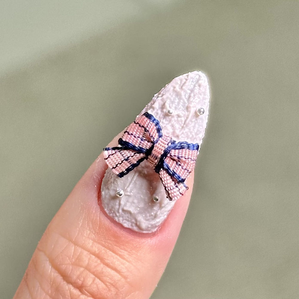 【AURA GLITTER】Check Ribbon Nail Parts