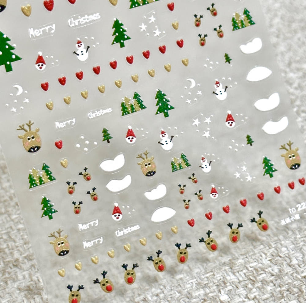 【AURA GLITTER】Rudolph Heart Nail Sticker Christmas Winter